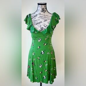 Kimchi Blue Green Floral Ruffle Dress | Size S